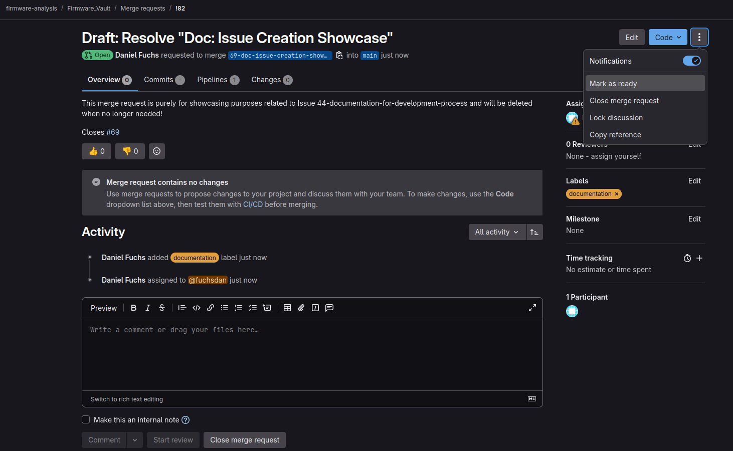 Branch and Merge Request creation
